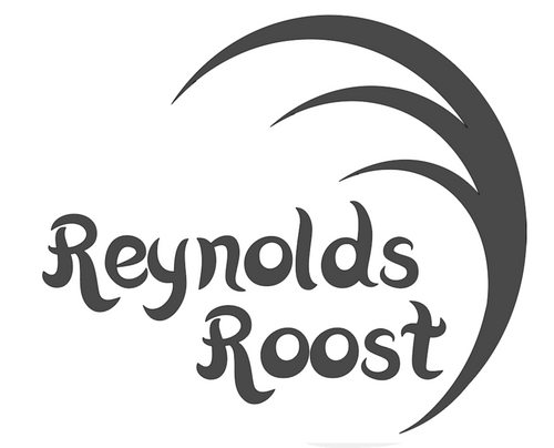 Logo of Reynolds Roost with stylized text and swoosh design on a white background